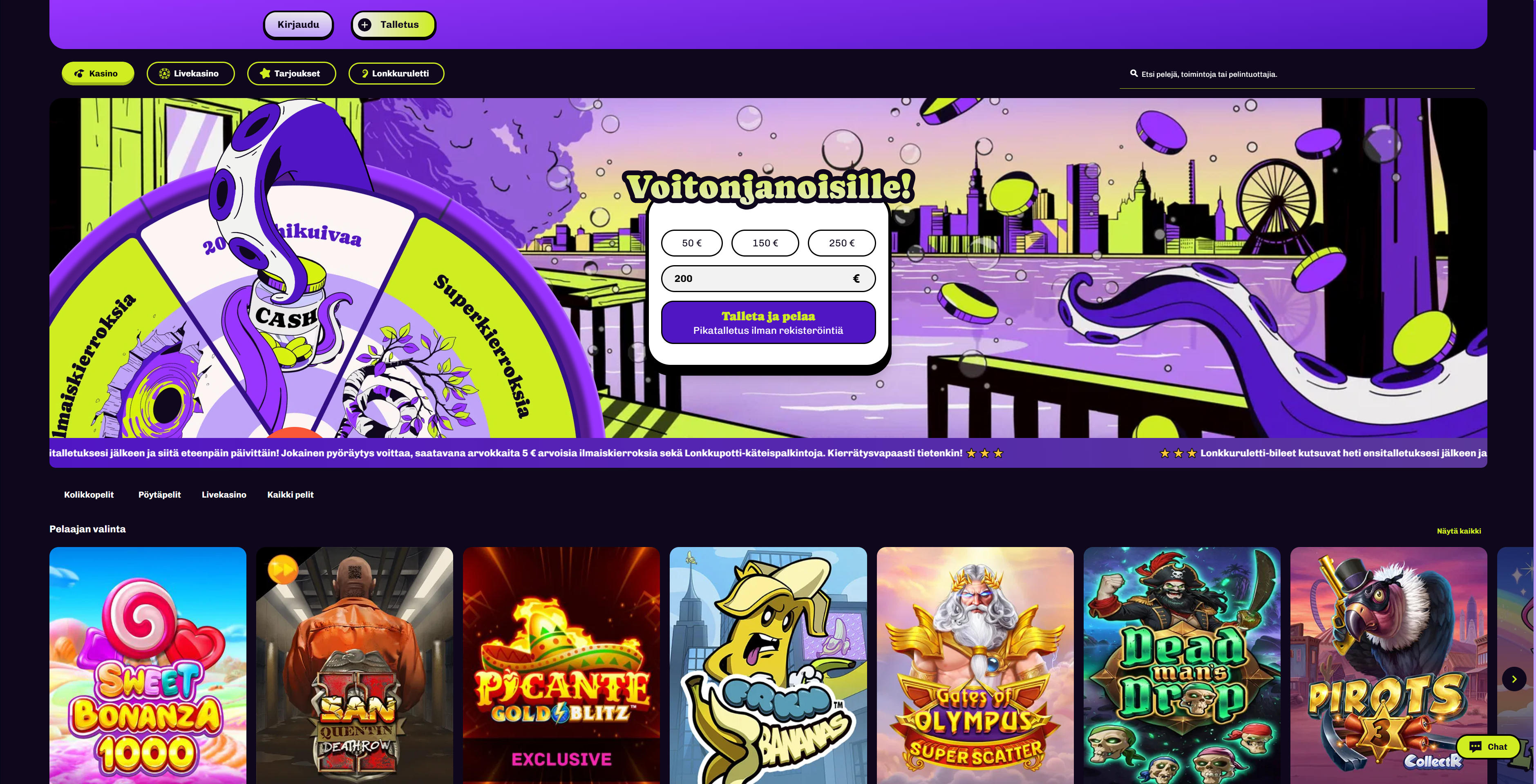 Voitonjanoisille! Talleta ja pelaa. Pikatalletus ilman rekisteröintiä.