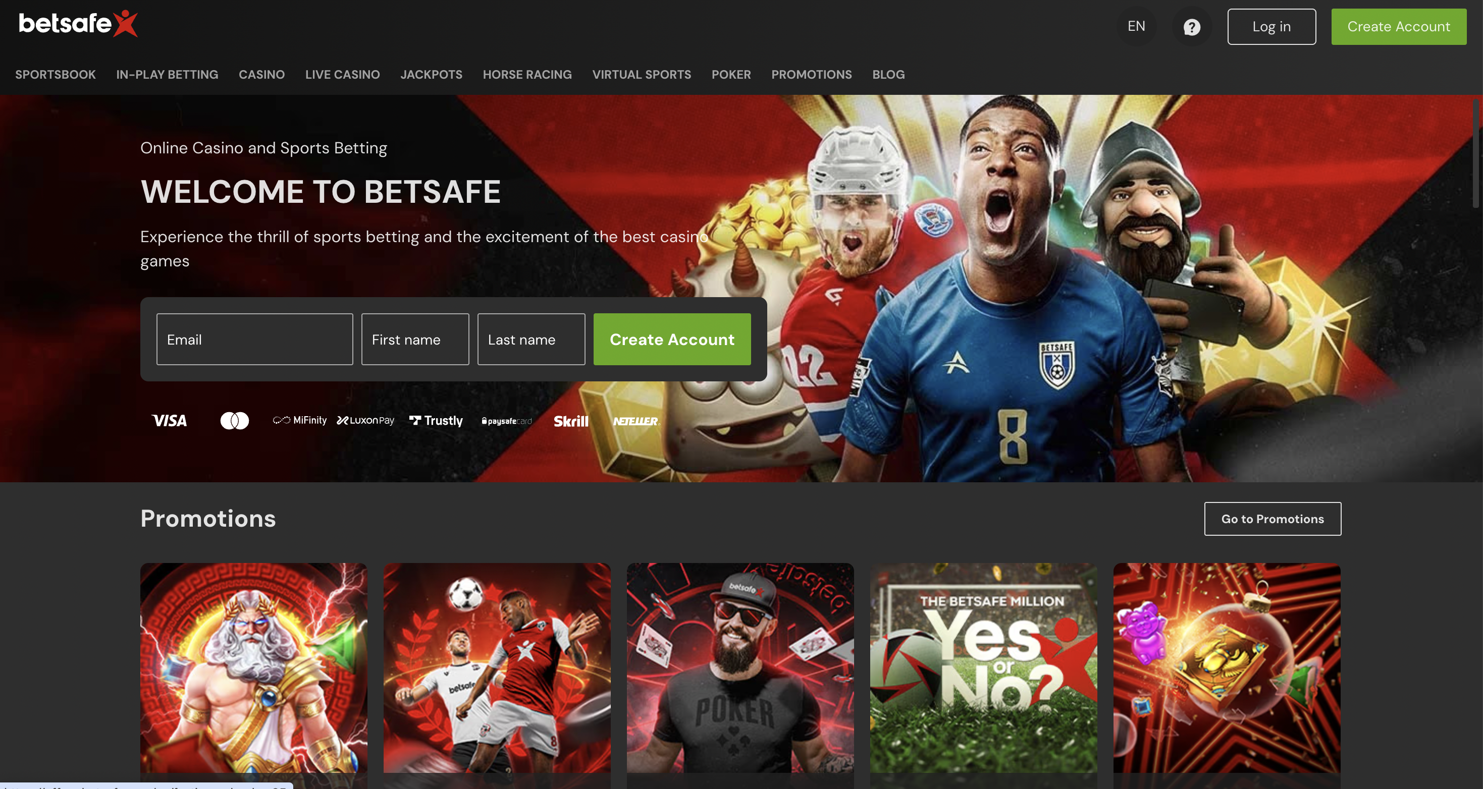 Betsafe kotisivu