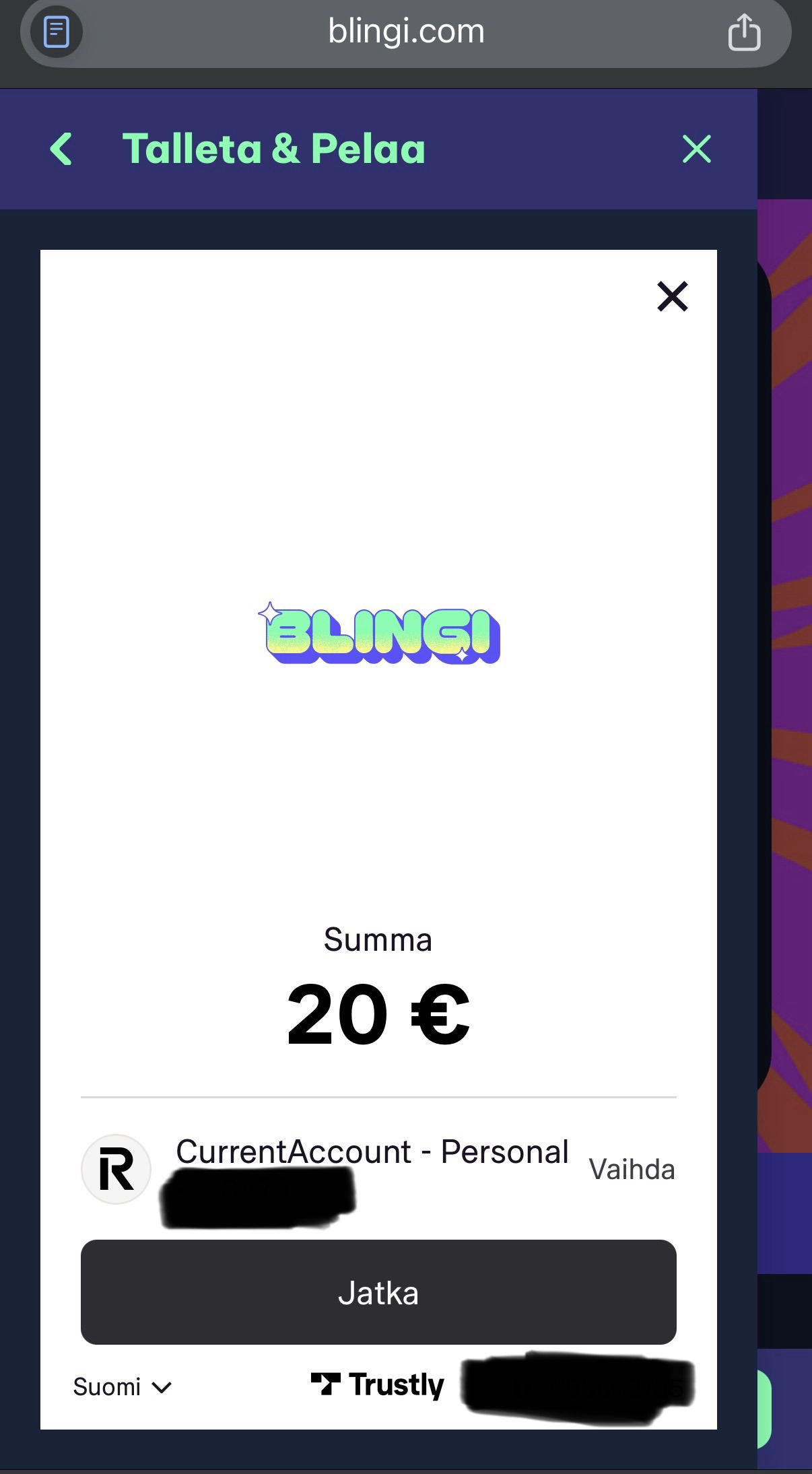 Blingi talletussumma