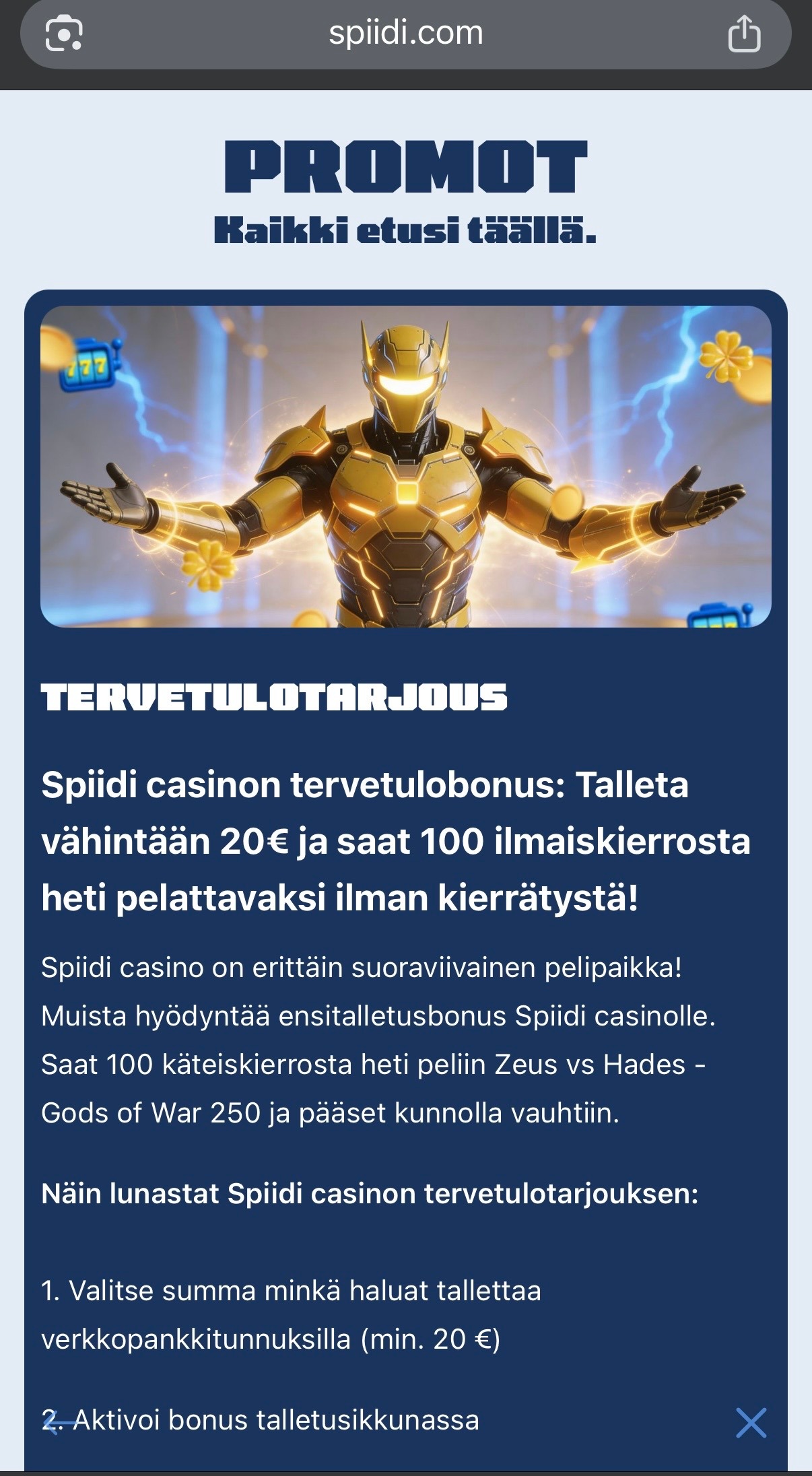 Spiidi tervetuliaistarjous