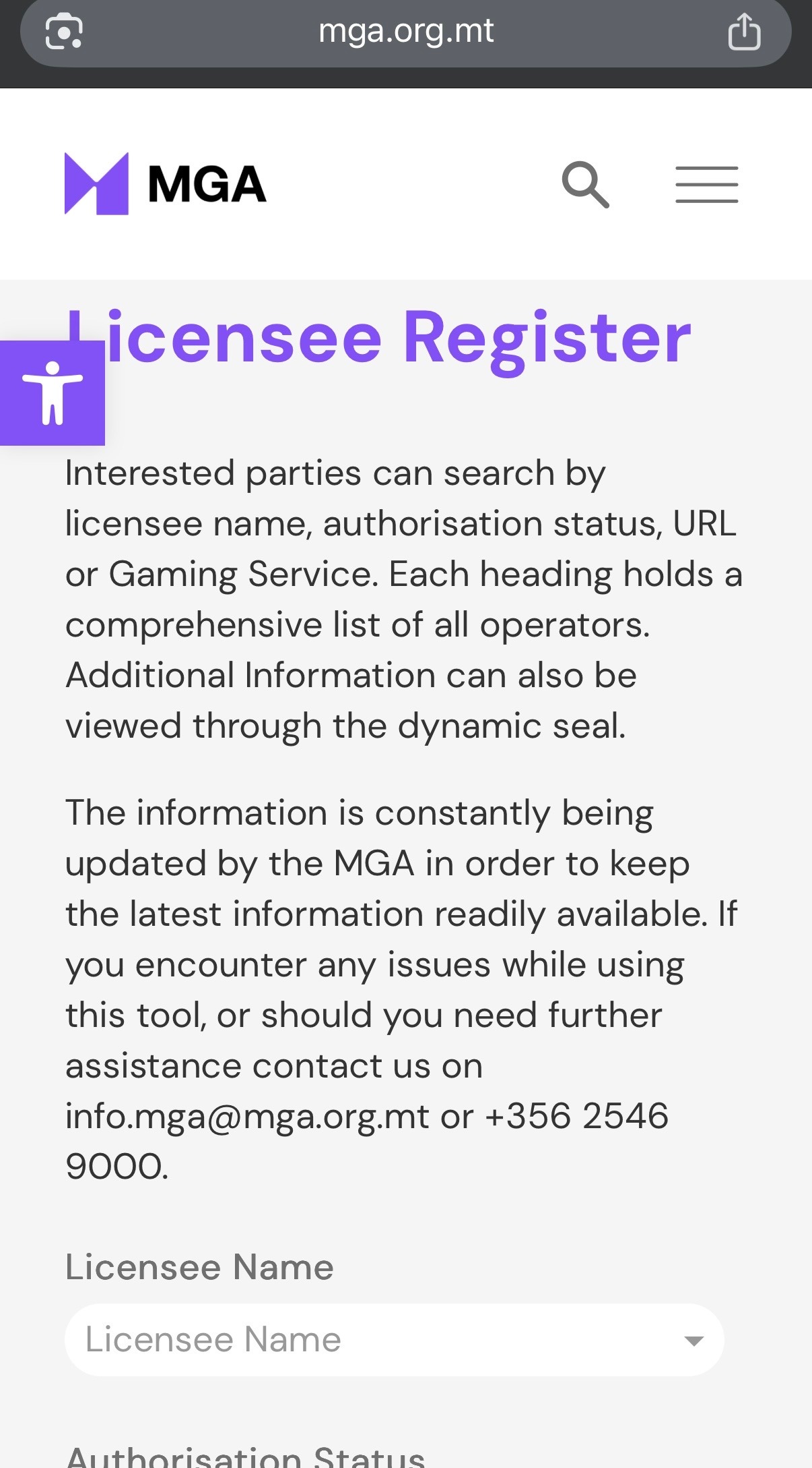 MGA lisenssirekisteri