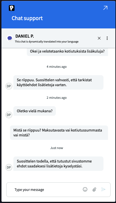 Chat support: This chat is dynamically translated into your language.