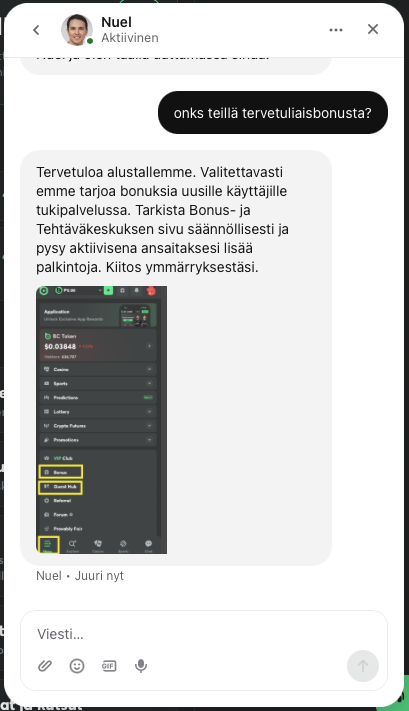 onks teillä tervetuliaisbonusta?